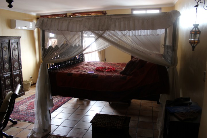The bed is really high up! Has an Arabian feel to it.